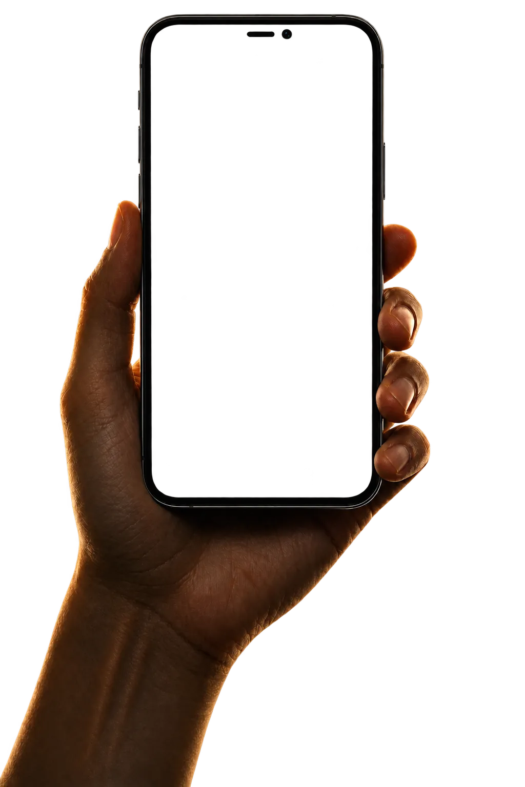 En hånd holder en telefon